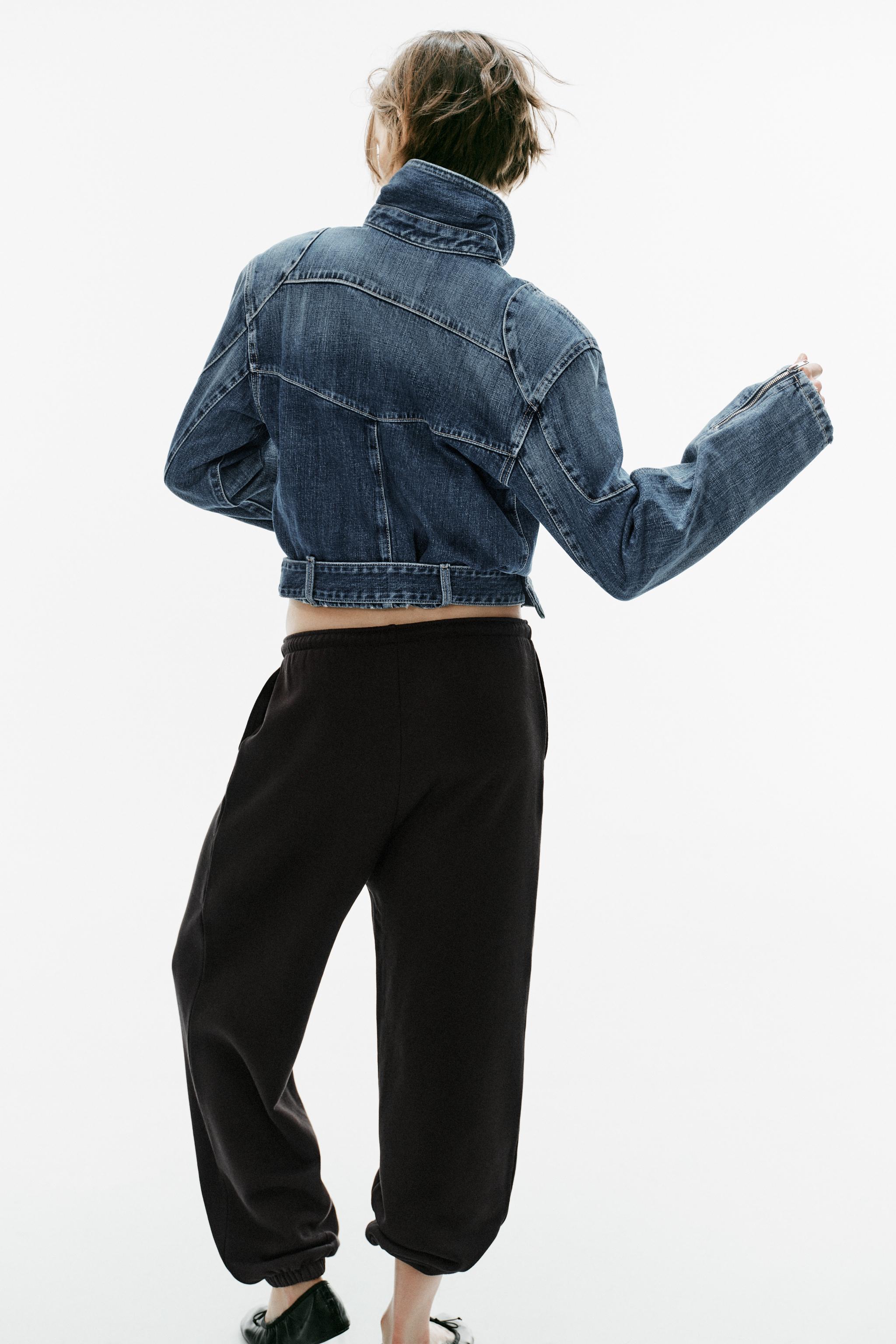 BLOUSON BIKER DENIM TRF CEINTURE